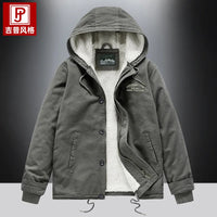 HKM-259027 Men's Winter Thickening Lamb Wool Cotton Coat With Hooded Velvet Collar Short Pilot Jacket Workwear Puffer Jacket