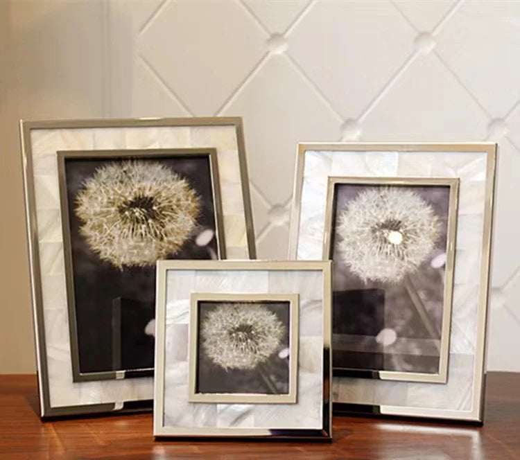 KTX-440467 Natural White Shell Photo Frame for 6/7/8 Inch Photos - Creative Desktop Decoration