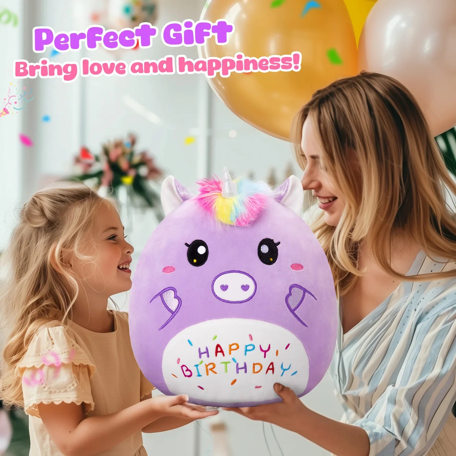 KTX-375507 Cartoon Purple Unicorn Plush Toy – Soft and Squishy Stuffed Animal for Children