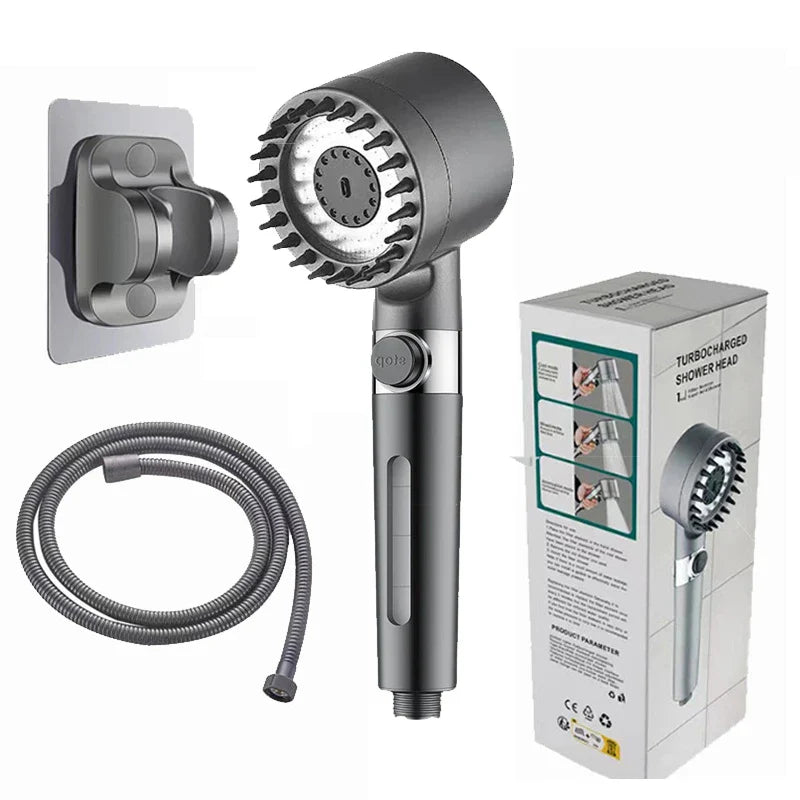 KTX-851795 Adjustable 4-Function Handheld Shower Head with Massage Brush and Pressurized Spray