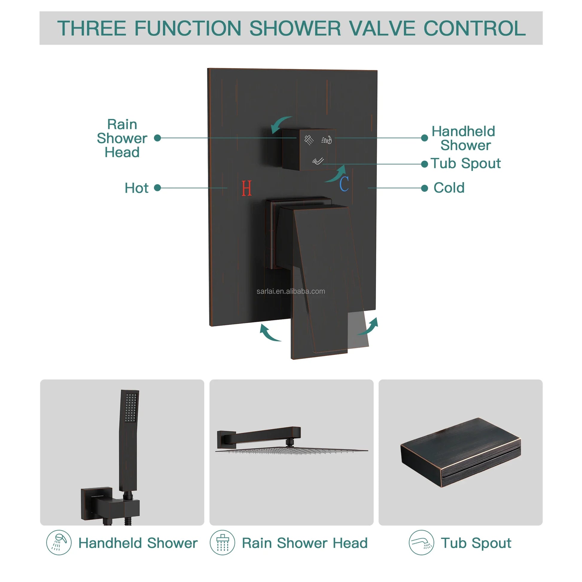 KTX-408851 Concealed Wall-Mounted Shower System with 10/12 Inch Stainless Steel Shower Head and Handshower