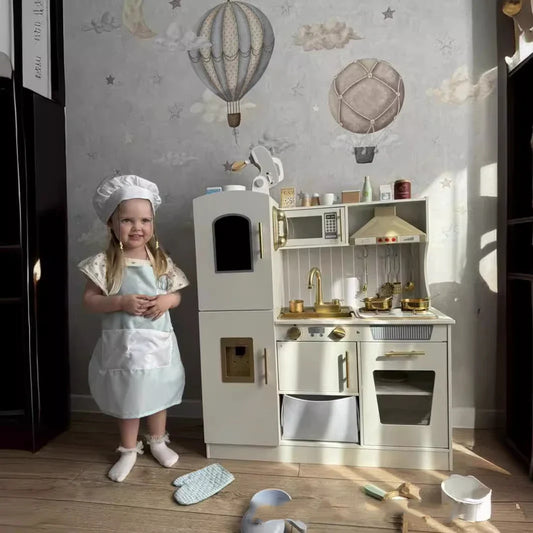 KTX-766419 Wooden Toddler Pretend Cooking Set with Light & Sound Microwave for Kids