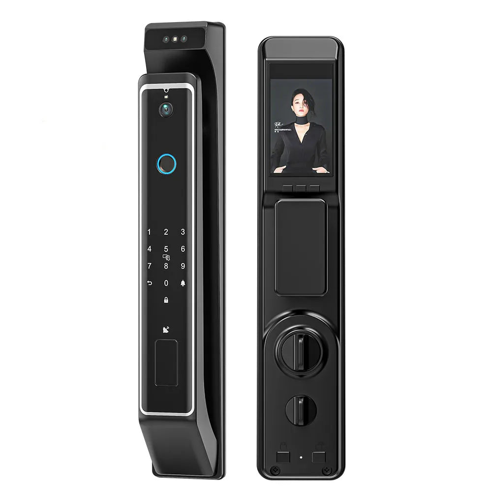HKM-2888531 black smart door lock outdoor and indoor panels front view