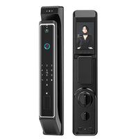 HKM-2888531 black smart door lock outdoor and indoor panels front view