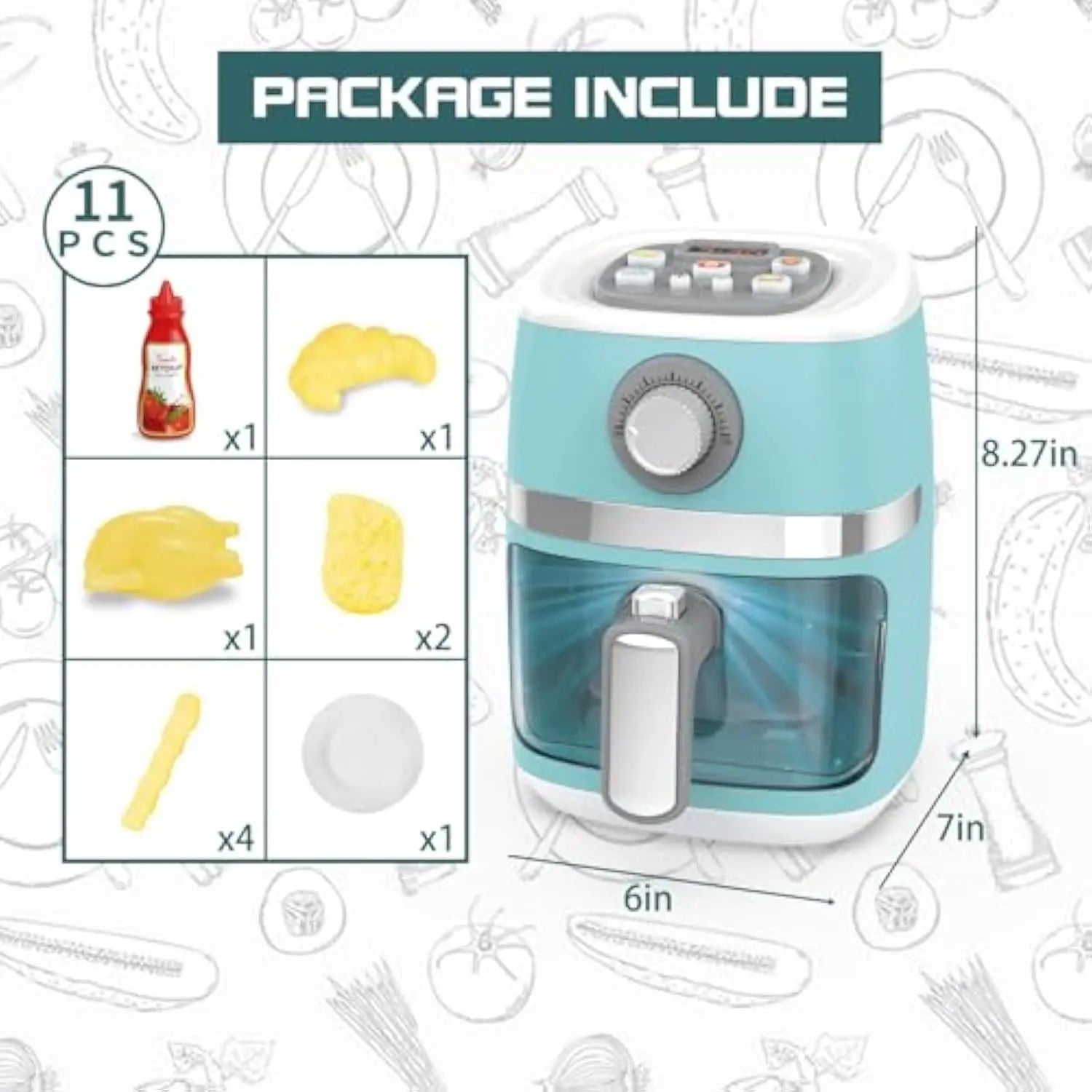 HKM-802707 Kids Kitchen Playset with Air Fryer - Pretend Chef Toy for Girls Age 2 and Up