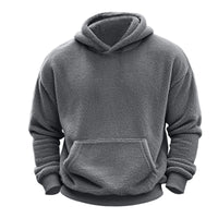 HKM-194643 Men's Reversible Arctic Fleece Pullover Sweatshirt Pocket Hooded Warm Sweater Street Solid Color Long Sleeve Pullover Sweatshirt