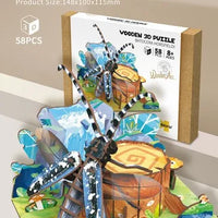 HKM-855891 Wooden 3D Insect Puzzle Set - Butterfly and Bee Models for Kids Educational Fun