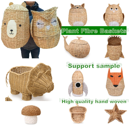 HKM-915667 Cute Cartoon Animal Cotton and Paper Rope Storage Basket for Kids' Rooms