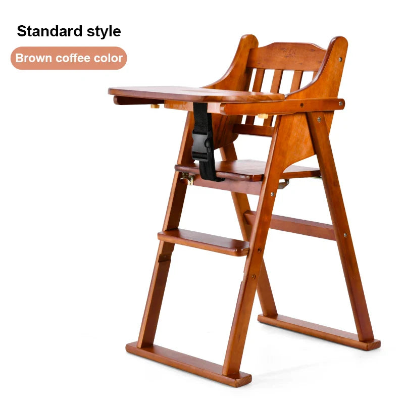 KTX-513747 Folding Wooden Highchair for Children - Adjustable Feeding Chair for Kids' Dining