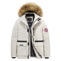 HKM-505363 Mens Winter Jacket Coat Oversized Thick Warm Outdoor Casual Solid Down Jackets for Men Simple Trendy Fur Collar Men's Coats
