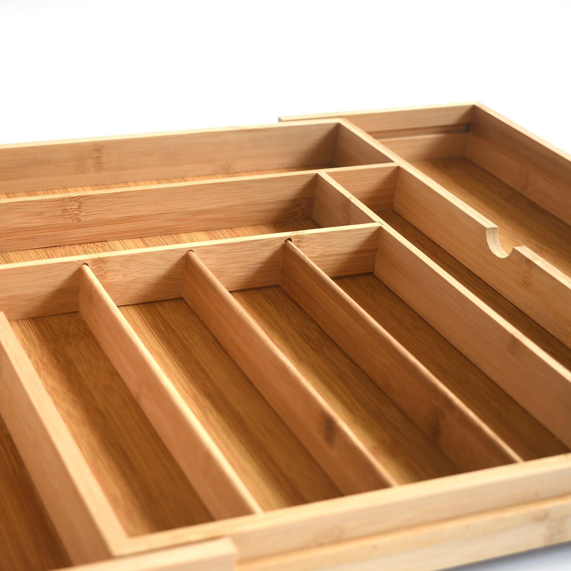 KTX-188243 Bamboo Utensil Drawer Organizer for Kitchen Silverware and Knives Storage