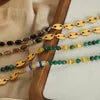 HKM-494163 Fashion Gold Plated Stainless Steel Coffee Bean Chain Natural Stone Green Red Agate Beads Chokers Necklace Jewelry for Women