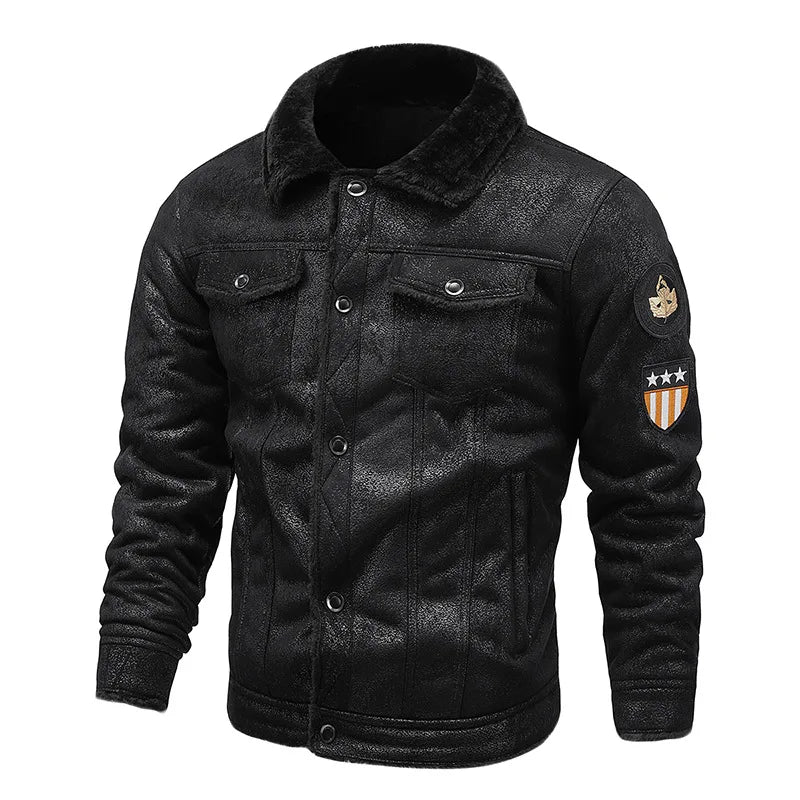 HKM-407059 Fur and Fur Integrated Men's Fur Collar and Plush Warm Windproof Jacket Jacket