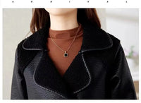 HKM-405907 Woman Leather Jacket Winter Mid to Long Length Fur Integrated With Plush Thickened Collar Wind Breaker Jacket