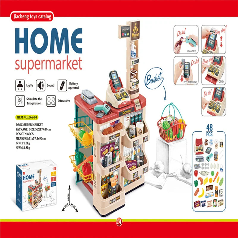 KTX-142675 Cashier Counter Playset with Shopping Cart and Tent House for Kids