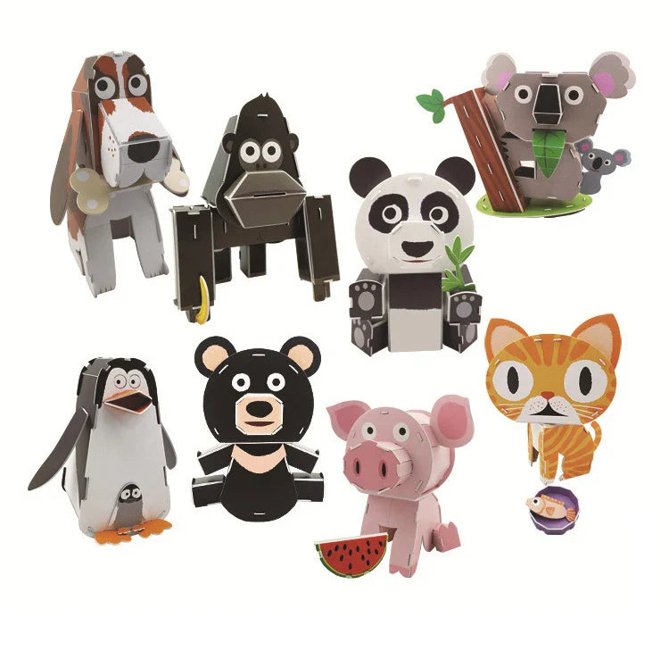 KTX-884819 3D Cardboard Animal Model Puzzle - DIY Educational Early Learning Toy for Creative Play