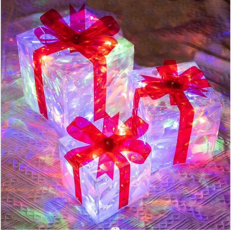 HKM-000083 Luminous Christmas Gift Box Set for Window Displays and Holiday Decor