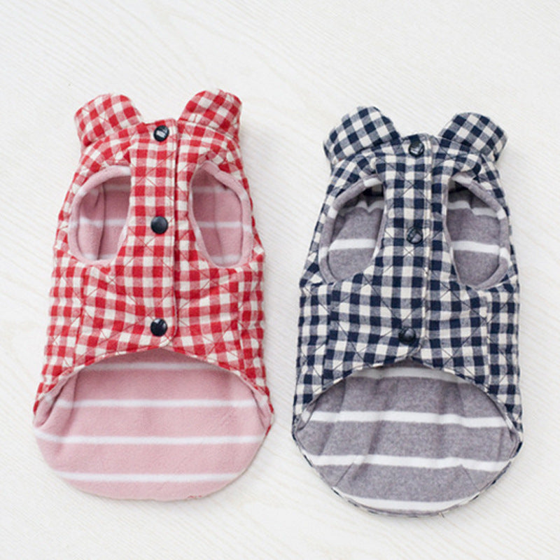 HKM-0001597 Cozy Cotton Plaid Vest with Peach Heart Design for Dogs