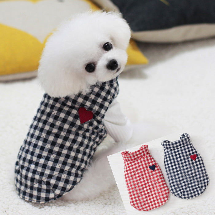HKM-0001597 Cozy Cotton Plaid Vest with Peach Heart Design for Dogs