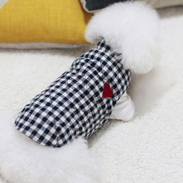 HKM-0001597 Cozy Cotton Plaid Vest with Peach Heart Design for Dogs
