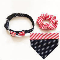 HKM-0002621 Triangle Pet Collar with Striped Cotton Headband and Scarf Set