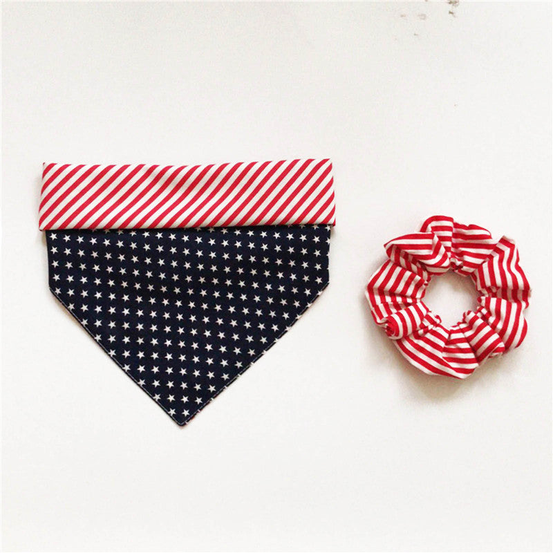 HKM-0002621 Triangle Pet Collar with Striped Cotton Headband and Scarf Set