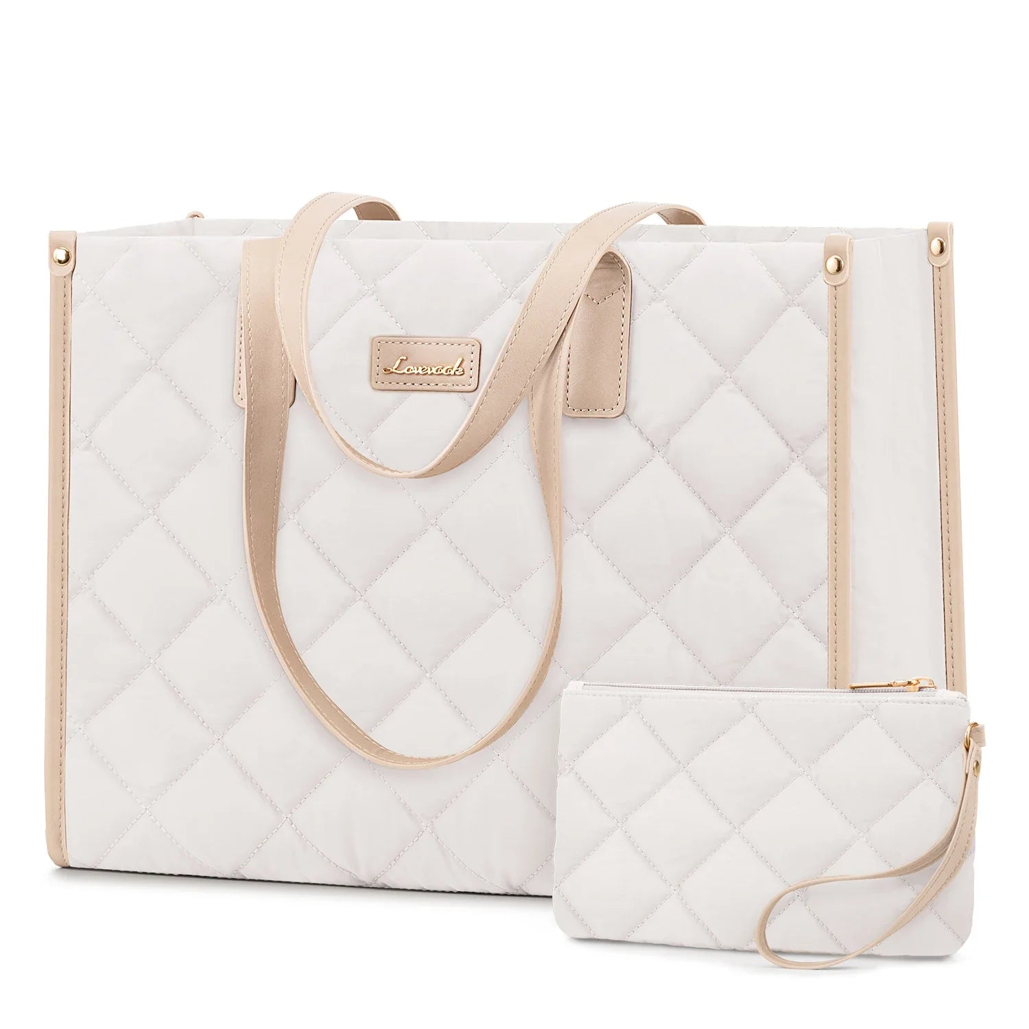 HKM-000339 Fashionable Lightweight 15.6-Inch Quilted Work Tote for Women - Stylish Travel Handbag and Laptop Bag Set