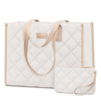HKM-000339 Fashionable Lightweight 15.6-Inch Quilted Work Tote for Women - Stylish Travel Handbag and Laptop Bag Set