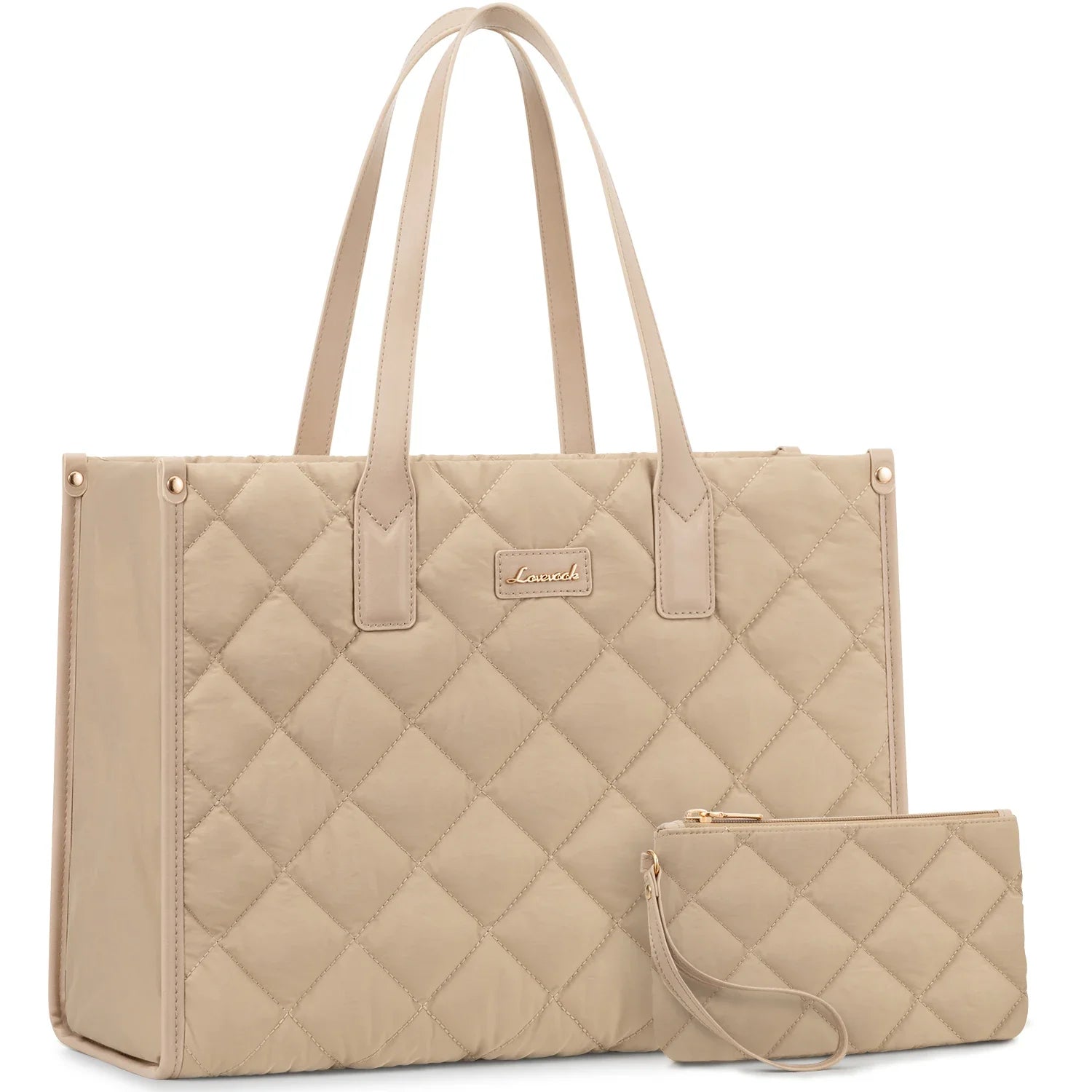 HKM-000339 Fashionable Lightweight 15.6-Inch Quilted Work Tote for Women - Stylish Travel Handbag and Laptop Bag Set