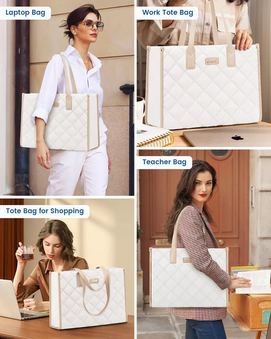 HKM-000339 Fashionable Lightweight 15.6-Inch Quilted Work Tote for Women - Stylish Travel Handbag and Laptop Bag Set