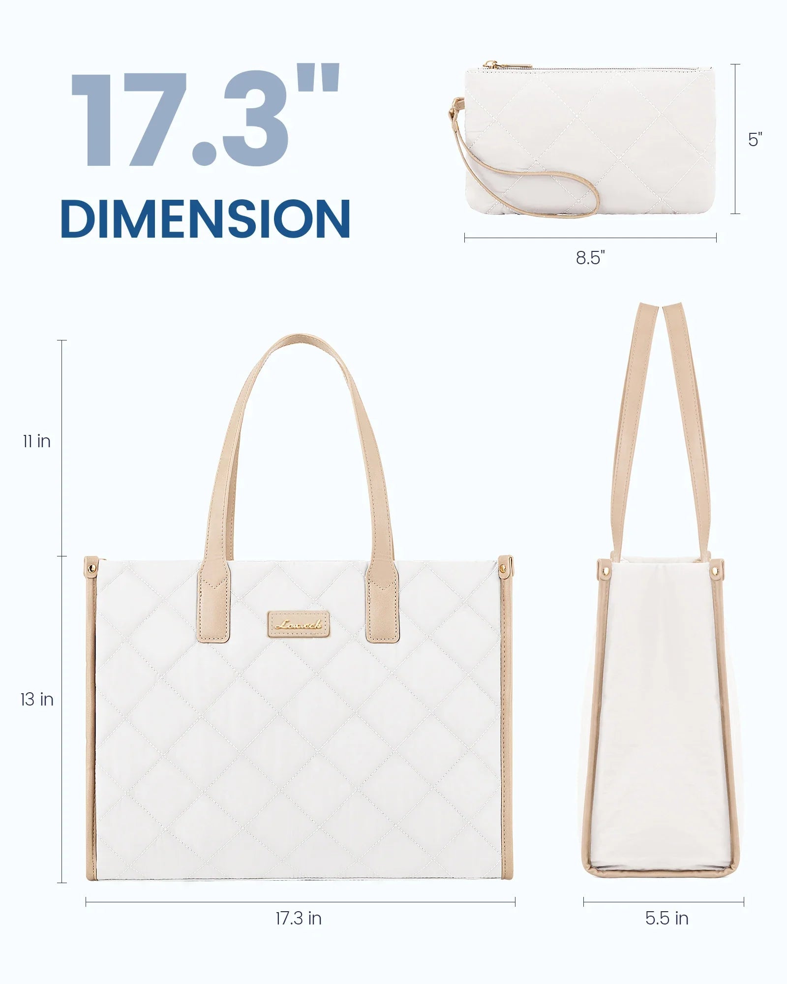 HKM-000339 Fashionable Lightweight 15.6-Inch Quilted Work Tote for Women - Stylish Travel Handbag and Laptop Bag Set