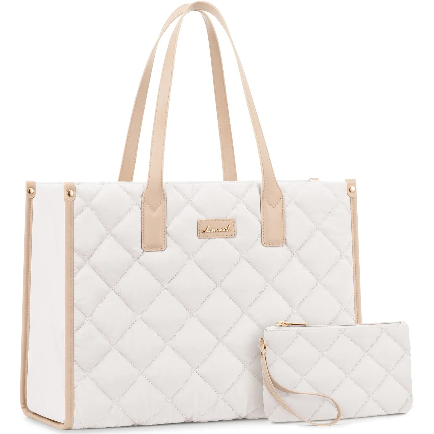 HKM-000339 Fashionable Lightweight 15.6-Inch Quilted Work Tote for Women - Stylish Travel Handbag and Laptop Bag Set