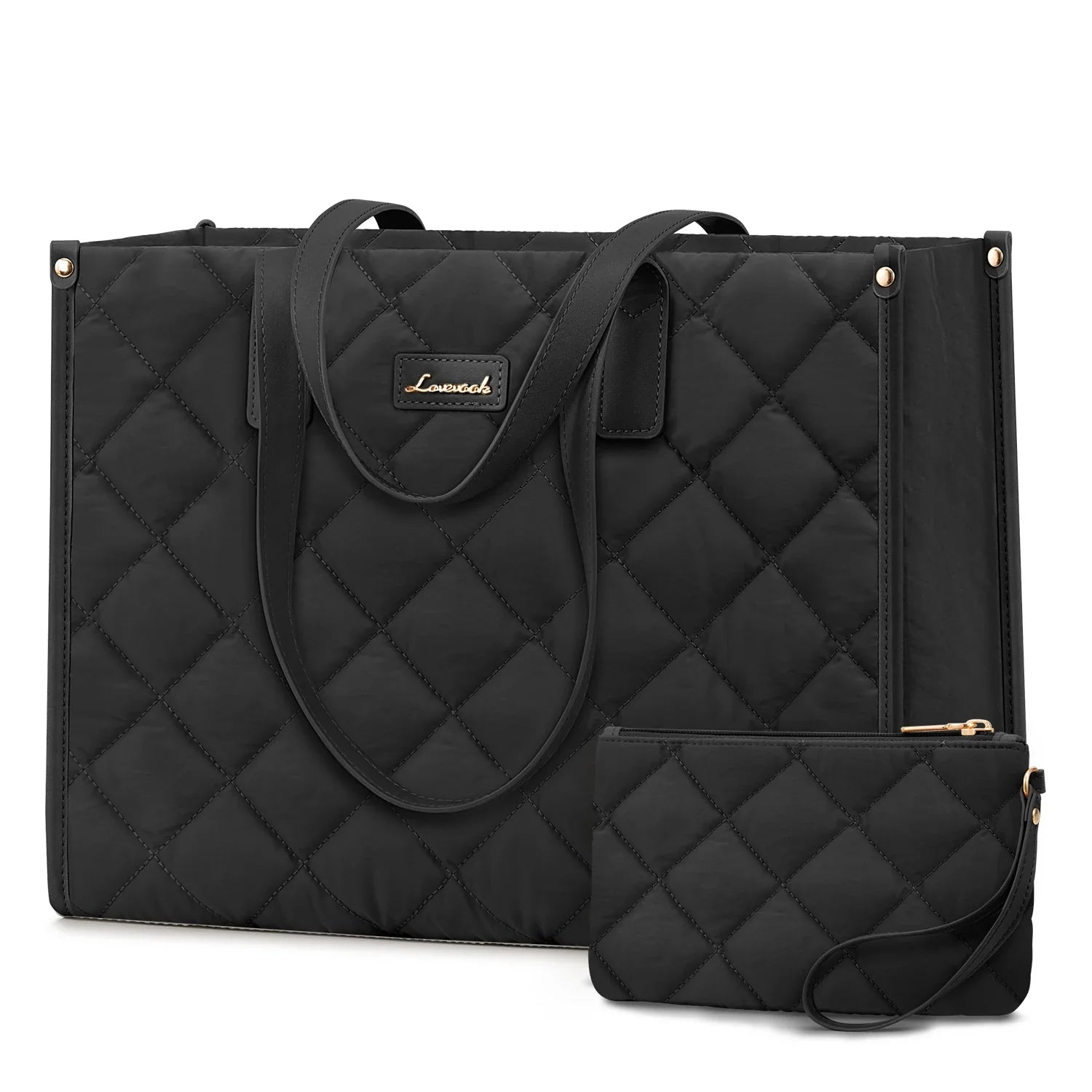 HKM-000339 Fashionable Lightweight 15.6-Inch Quilted Work Tote for Women - Stylish Travel Handbag and Laptop Bag Set