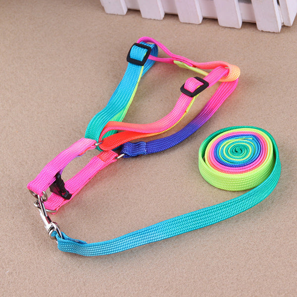 HKM-0004797 Colorful Nylon Chest-Type Leash for Dogs - Adjustable 120cm Length, 1.0cm Width, Fits Bust 25-40cm