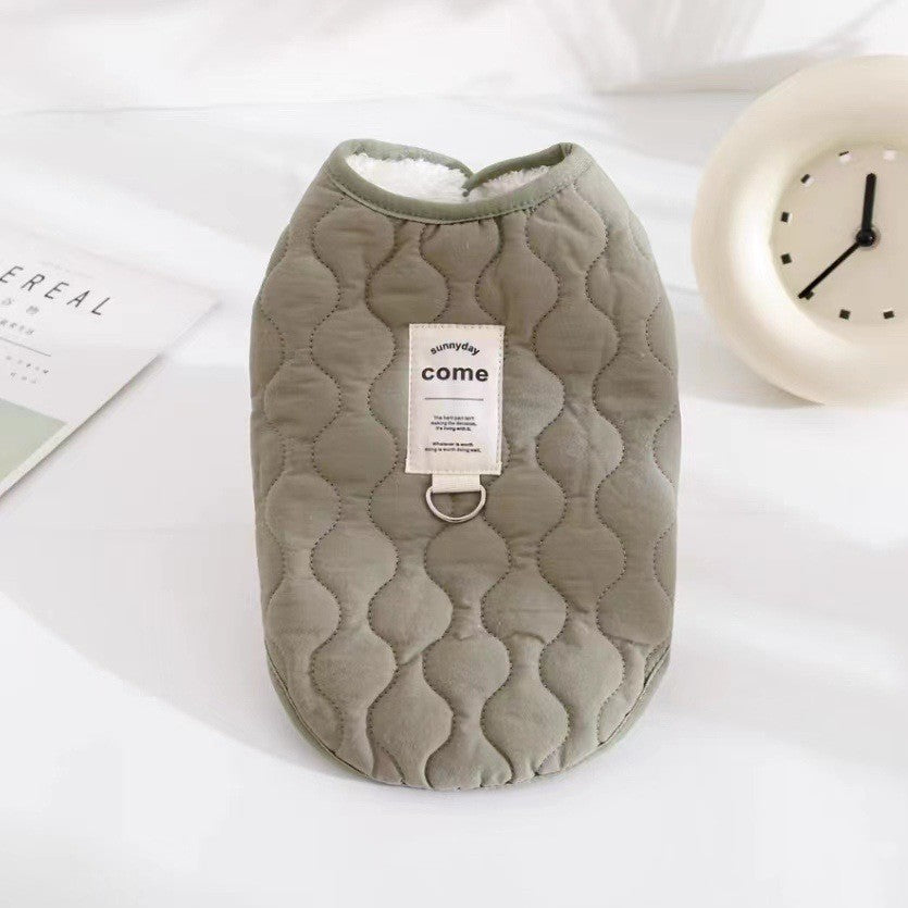HKM-0005565 Warm Fleece-Lined Pet Vest in Army Green & Milky White, Thickened for Winter Comfort