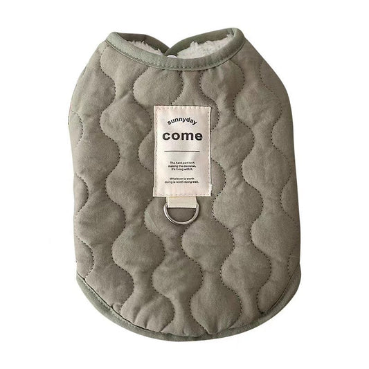 HKM-0005565 Warm Fleece-Lined Pet Vest in Army Green & Milky White, Thickened for Winter Comfort