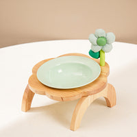 HKM-0006973 Flower Shaped Ceramic Cat Food Bowls with Wood Holder Stand Multi-Color 200ml