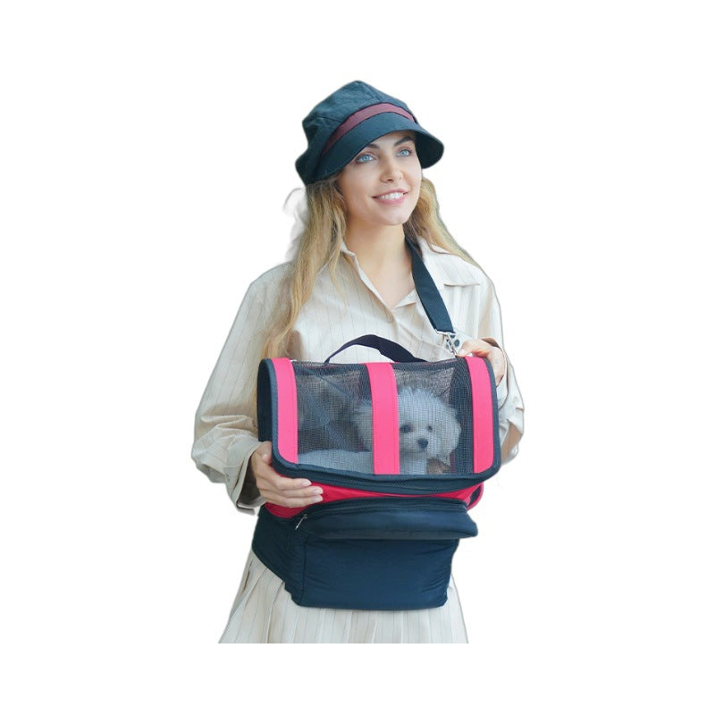 HKM-0007229 Portable Pet Carrier Bag for Cats and Dogs - Foldable Design with Base - Available in Red and Black