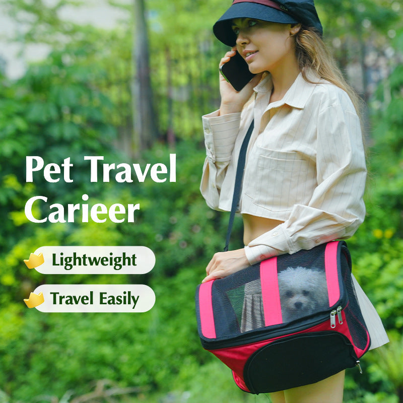 HKM-0007229 Portable Pet Carrier Bag for Cats and Dogs - Foldable Design with Base - Available in Red and Black