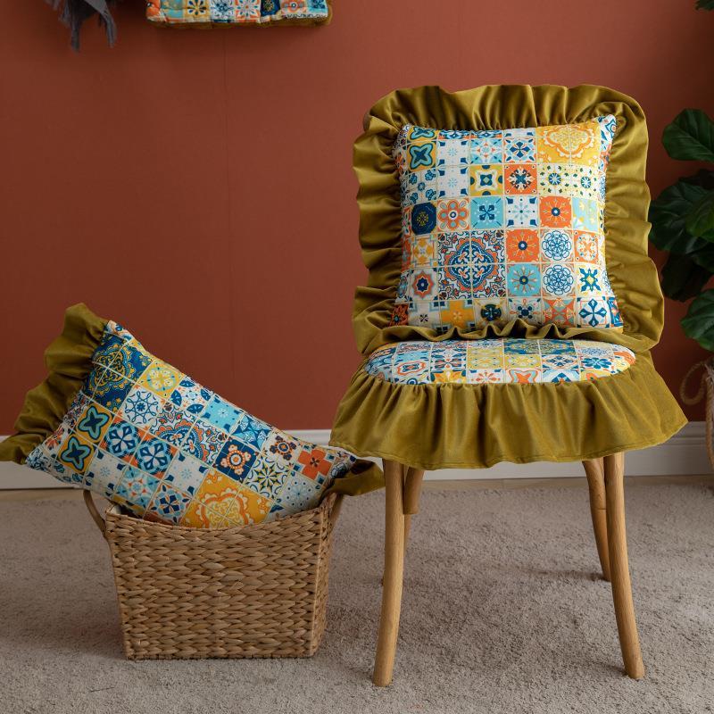 HKM-000851 Four Seasons Cotton Fleece Print Seat Cushion - 45x45 cm in Various Colors