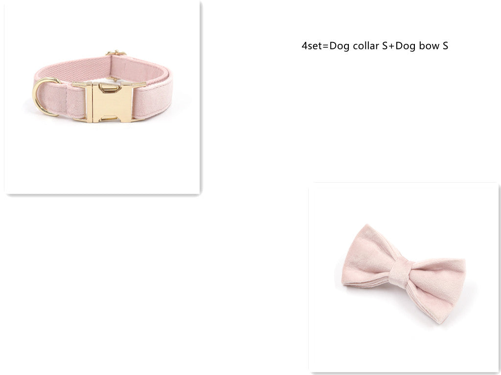HKM-0010557 Pink Velvet Dog Collar and Leash Set with Bow Knot and Garbage Bag Holder