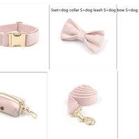 HKM-0010557 Pink Velvet Dog Collar and Leash Set with Bow Knot and Garbage Bag Holder