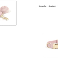 HKM-0010557 Pink Velvet Dog Collar and Leash Set with Bow Knot and Garbage Bag Holder