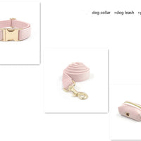 HKM-0010557 Pink Velvet Dog Collar and Leash Set with Bow Knot and Garbage Bag Holder