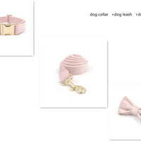 HKM-0010557 Pink Velvet Dog Collar and Leash Set with Bow Knot and Garbage Bag Holder