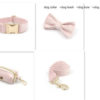 HKM-0010557 Pink Velvet Dog Collar and Leash Set with Bow Knot and Garbage Bag Holder