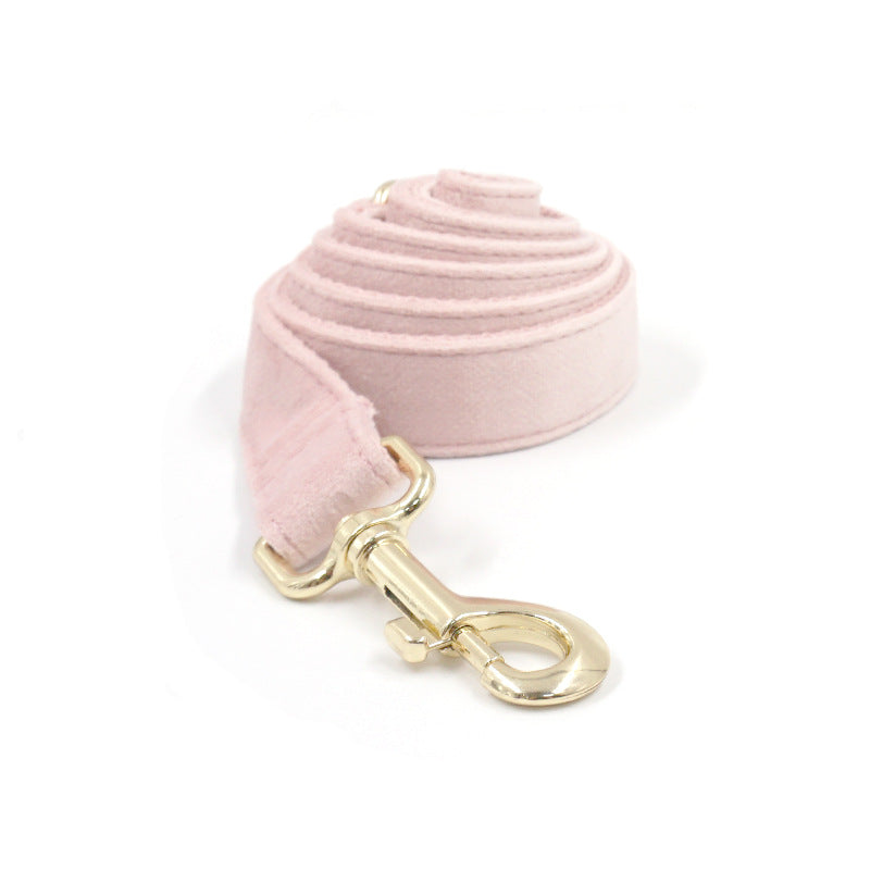 HKM-0010557 Pink Velvet Dog Collar and Leash Set with Bow Knot and Garbage Bag Holder