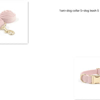 HKM-0010557 Pink Velvet Dog Collar and Leash Set with Bow Knot and Garbage Bag Holder