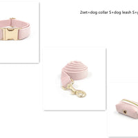 HKM-0010557 Pink Velvet Dog Collar and Leash Set with Bow Knot and Garbage Bag Holder