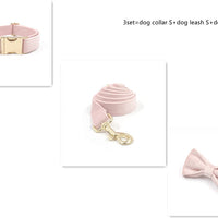 HKM-0010557 Pink Velvet Dog Collar and Leash Set with Bow Knot and Garbage Bag Holder